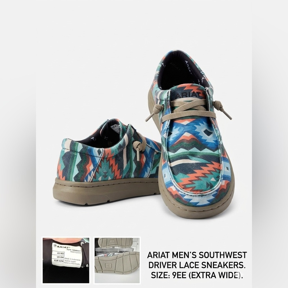 Ariat Men's Southwestern Aztec Slip-On Canvas Sneakers Size 9 EE Wide